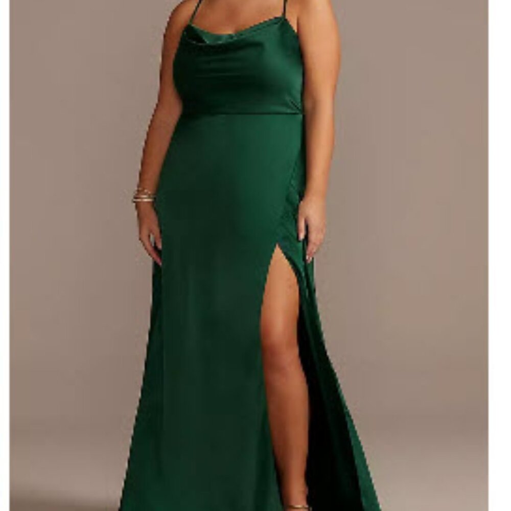Shiny Green Slip Dress with Slit